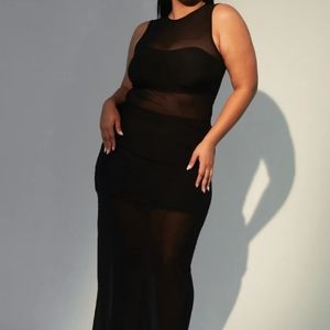 High Neck Mesh Brami Maxi Dress